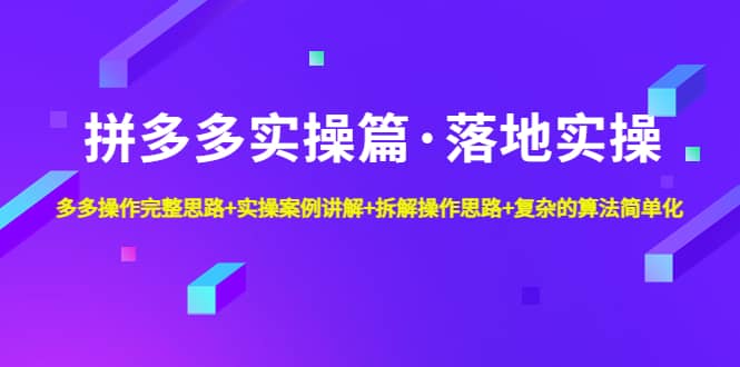 趣极宝 - 拼多多实操篇·落地实操 完整思路+实操案例+拆解操作思路+复杂的算法简单化_趣极宝