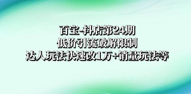 趣极宝 - 百宝-抖店第24期：低价引流破解限制，达人玩法快速改1万+销量玩法等_趣极宝